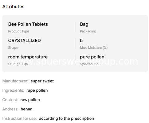 Wholesale Premium 100% Pure Natural Rape Bee Pollen Tablets GMP Food Grade Bulk Daily Immune Health Support OEM